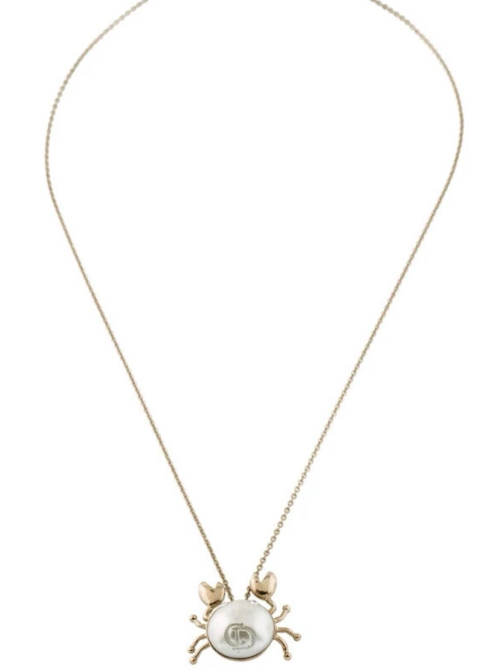 Dior Faux Pearl Zodiac Cancer Crab Pendant Necklace